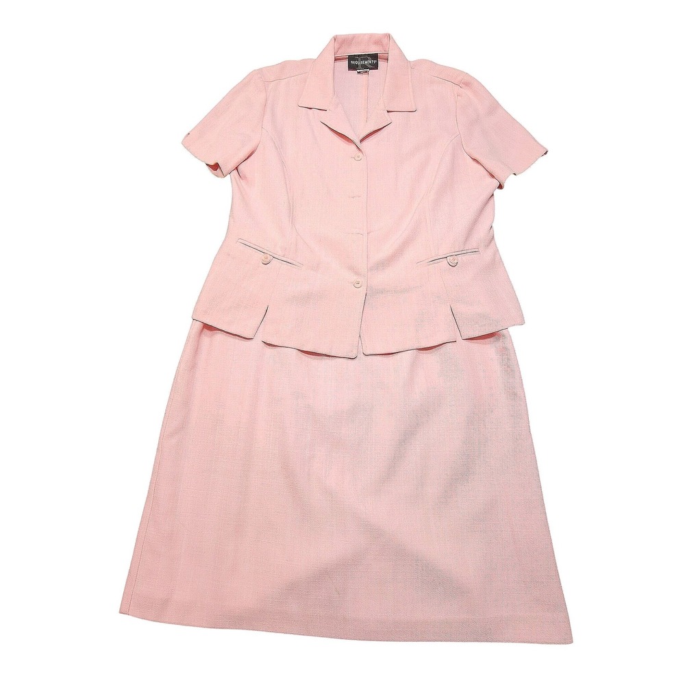 Requirements Womens Pink Skirt Suit Set Short Sleeve Blazer Midi Skirt 14 12